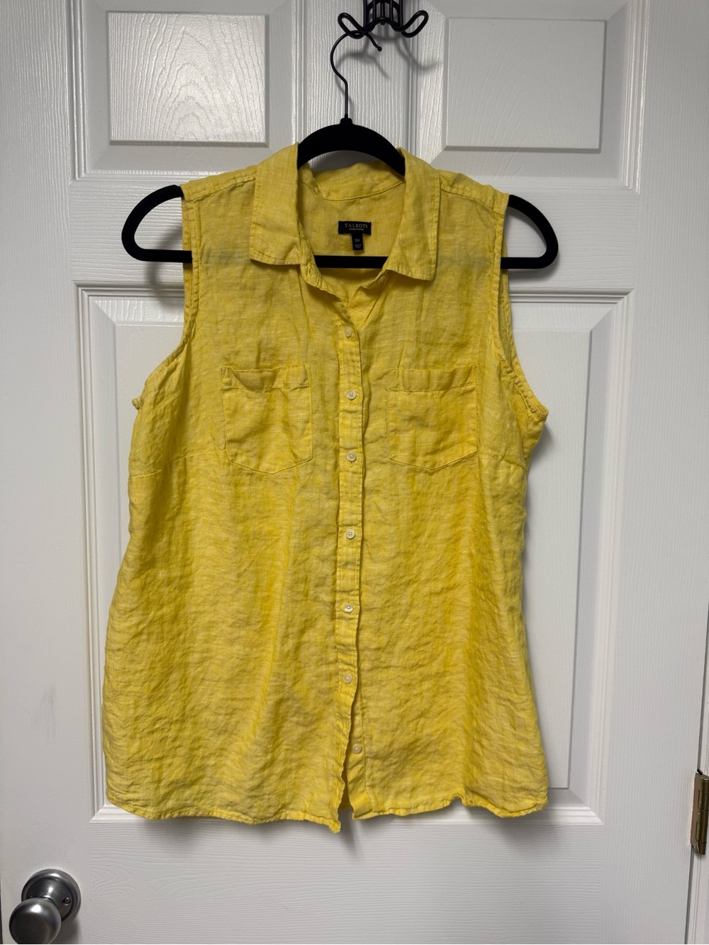 Talbots Sunny Yellow Sleeveless Linen Button-Down Shirt